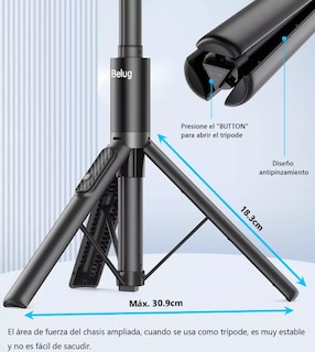 Foto 6 | 60in Selfie Stick Portátil Soporte Trípode Para Celular Móvil Negro