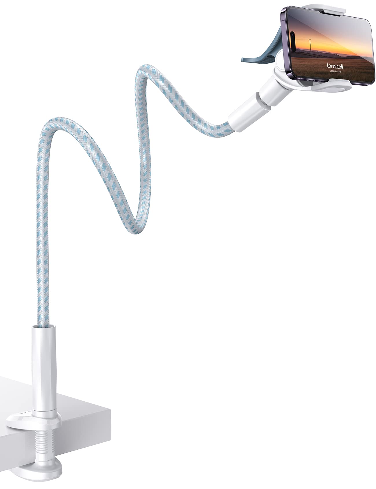 Soporte Para Teléfono Lamicall, Cama Con Cuello De Cisne, Brazo Flexible, Blanco Y Azul - Venta Internacional.