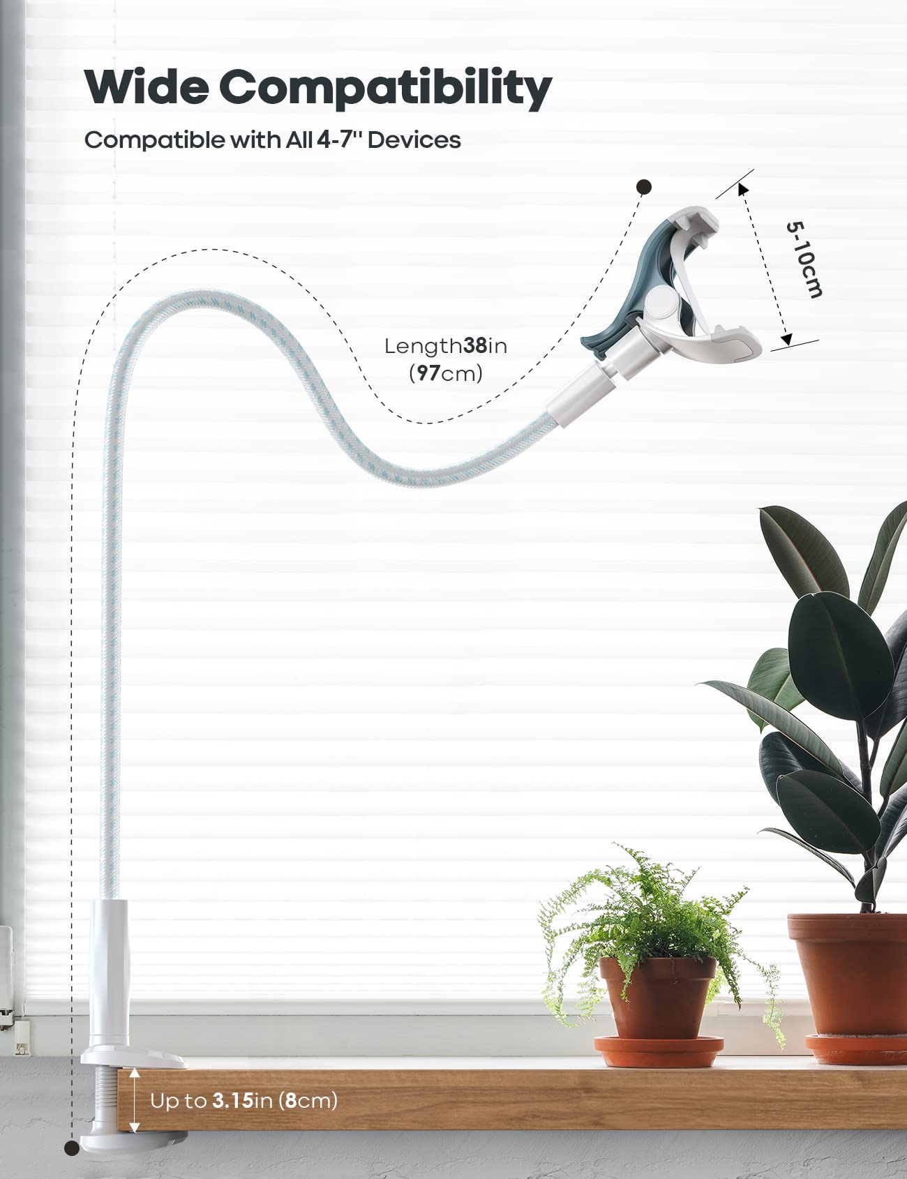 Foto 6 pulgar | Soporte Para Teléfono Lamicall, Cama Con Cuello De Cisne, Brazo Flexible, Blanco Y Azul - Venta Internacional.