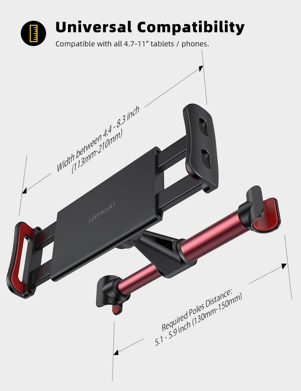 Foto 5 pulgar | Soporte Para Reposacabezas De Coche Lamicall Para Ipad, Color Rojo - Venta Internacional.