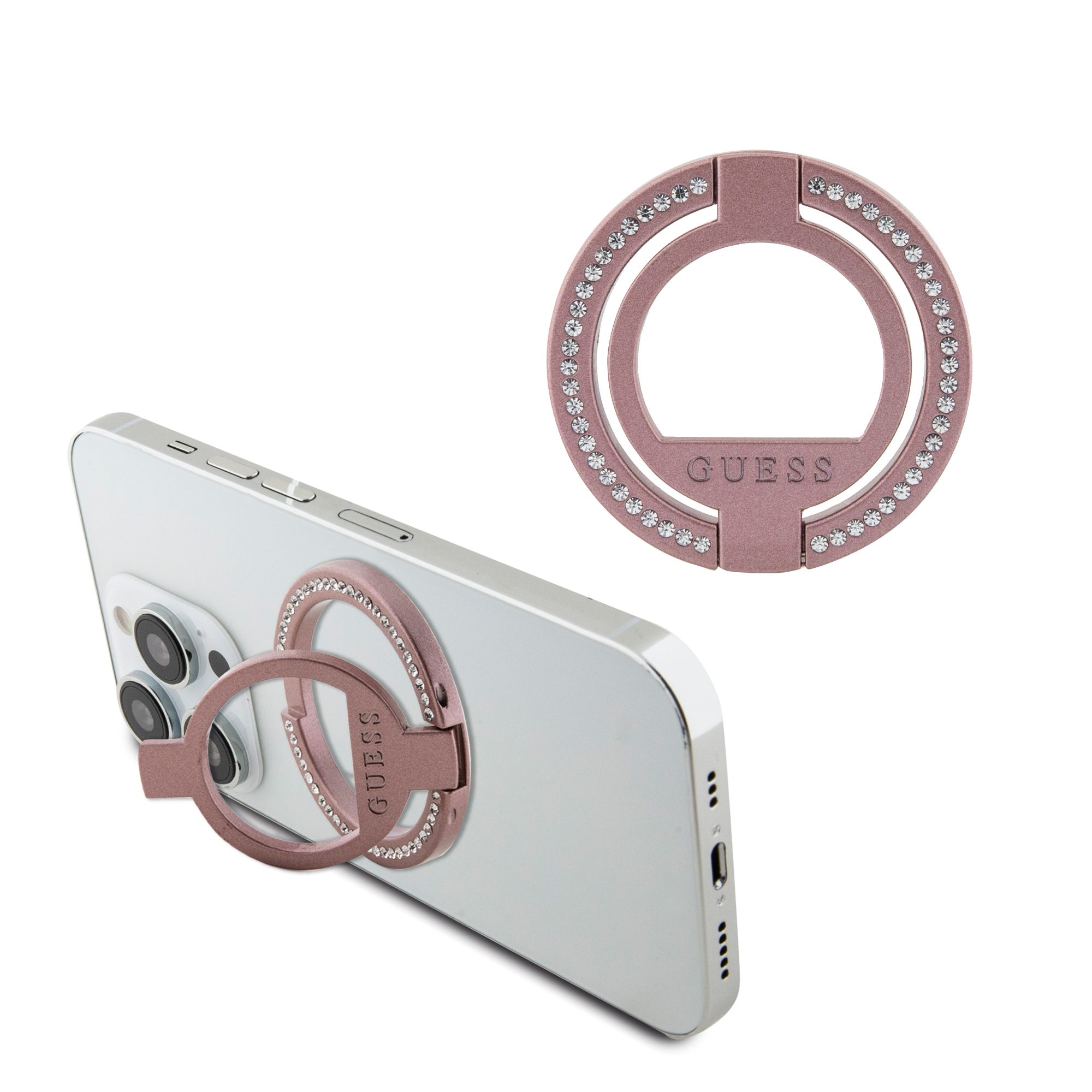Soporte Original Guess Con Iman Mgsf Y Diamantes Rosa