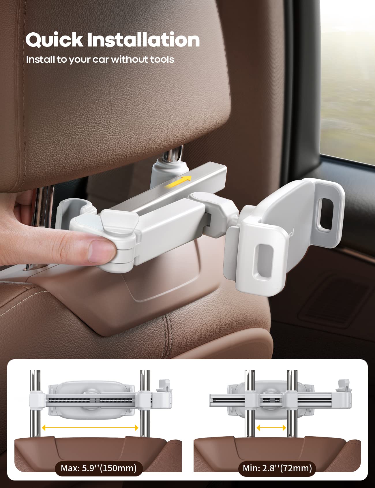 Foto 5 pulgar | Soporte para Reposacabezas de Coche para Tableta Lamicall Blanco - Venta Internacional