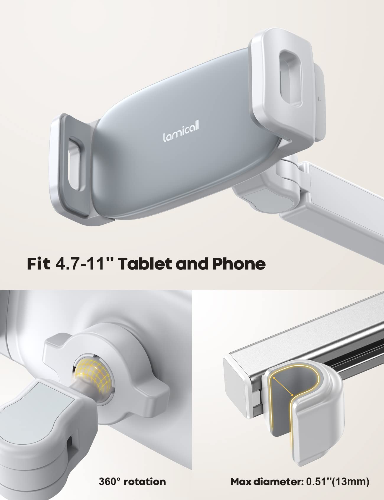 Foto 7 pulgar | Soporte para Reposacabezas de Coche para Tableta Lamicall Blanco - Venta Internacional