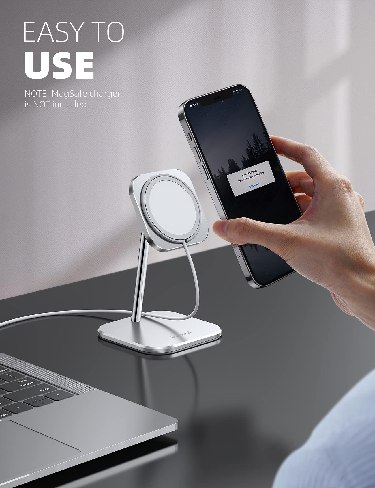 Foto 5 pulgar | Soporte De Teléfono Lamicall Para Apple Magsafe Charger De Aluminio De 15 W - Venta Internacional.