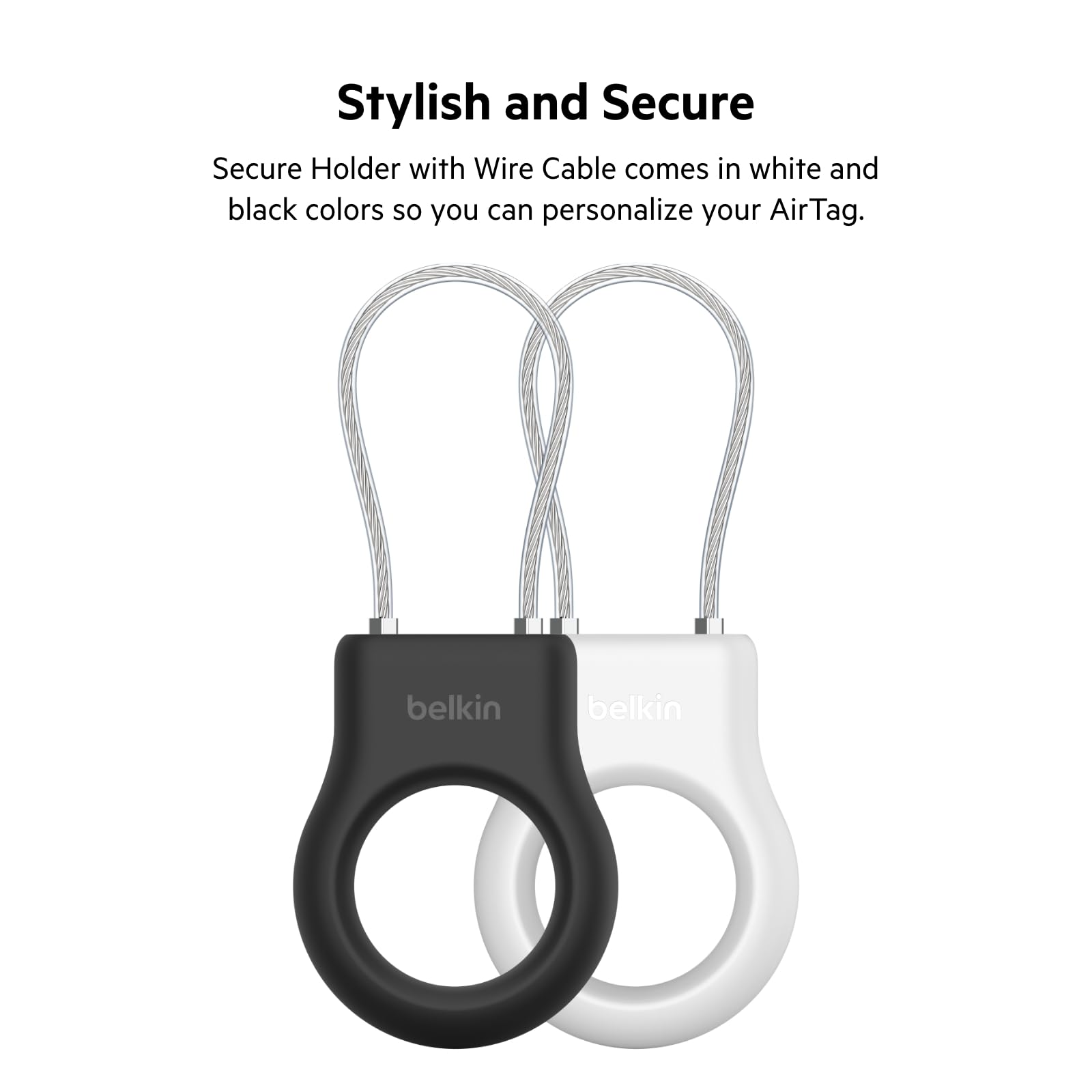 Foto 6 | Soporte Seguro Airtag Belkin Con Cable De Alambre Negro/blanco, Paquete De 4 - Venta Internacional.