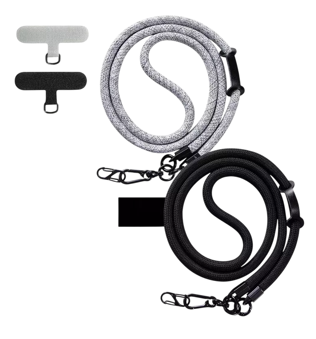 Foto 2 pulgar | Colgantes Y Correas Celular Cuerpo Moda Ajustable 10mm 2 Pzs, Negro + Gris