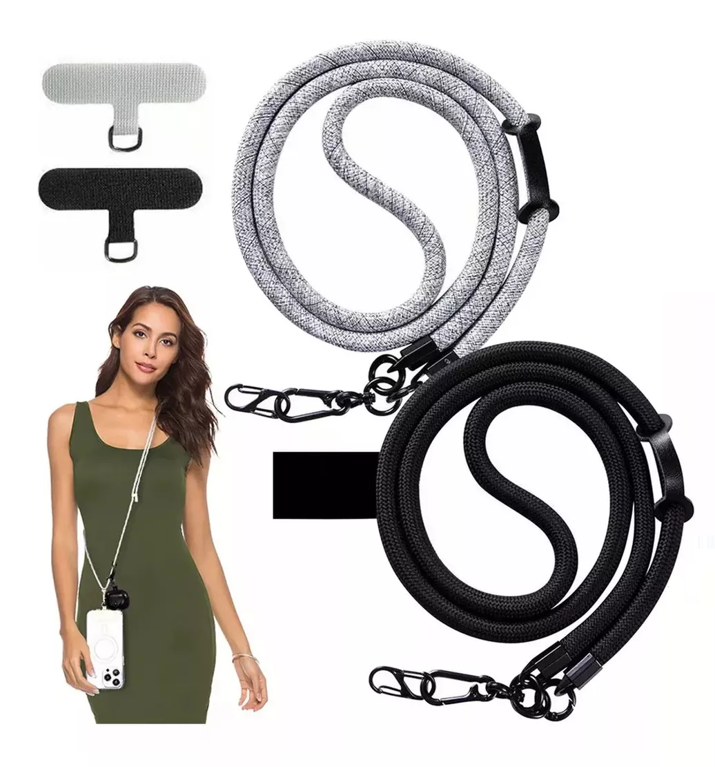 Foto 3 pulgar | Colgantes Y Correas Celular Cuerpo Moda Ajustable 10mm 2 Pzs, Negro + Gris