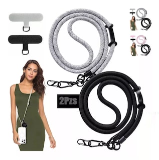 Foto 3 | Colgantes Y Correas Celular Cuerpo Moda Ajustable 10mm 2 Pzs, Negro + Gris