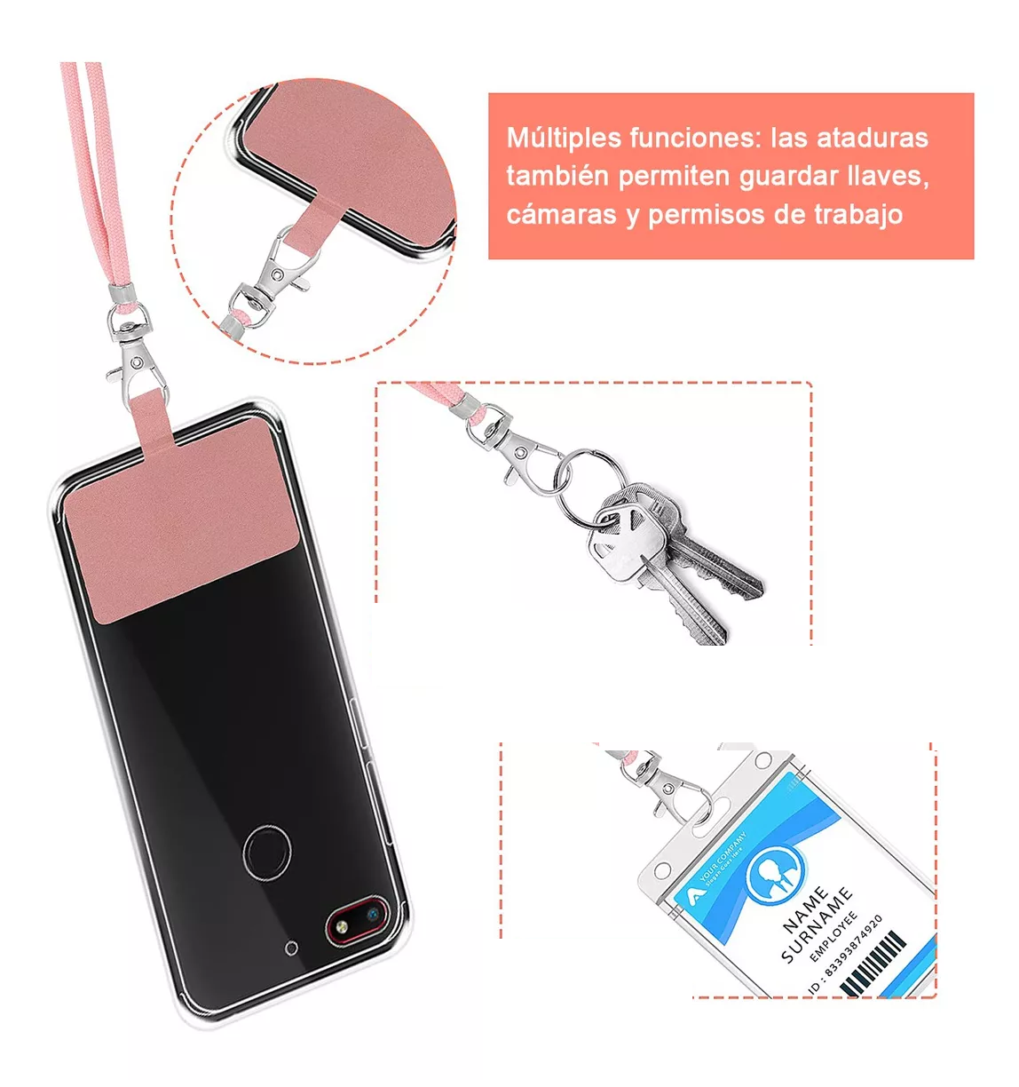 Foto 3 pulgar | Correa Para Celular Cuerpo Cruzado Ajustable 2 Pzs, Negro + Rosa