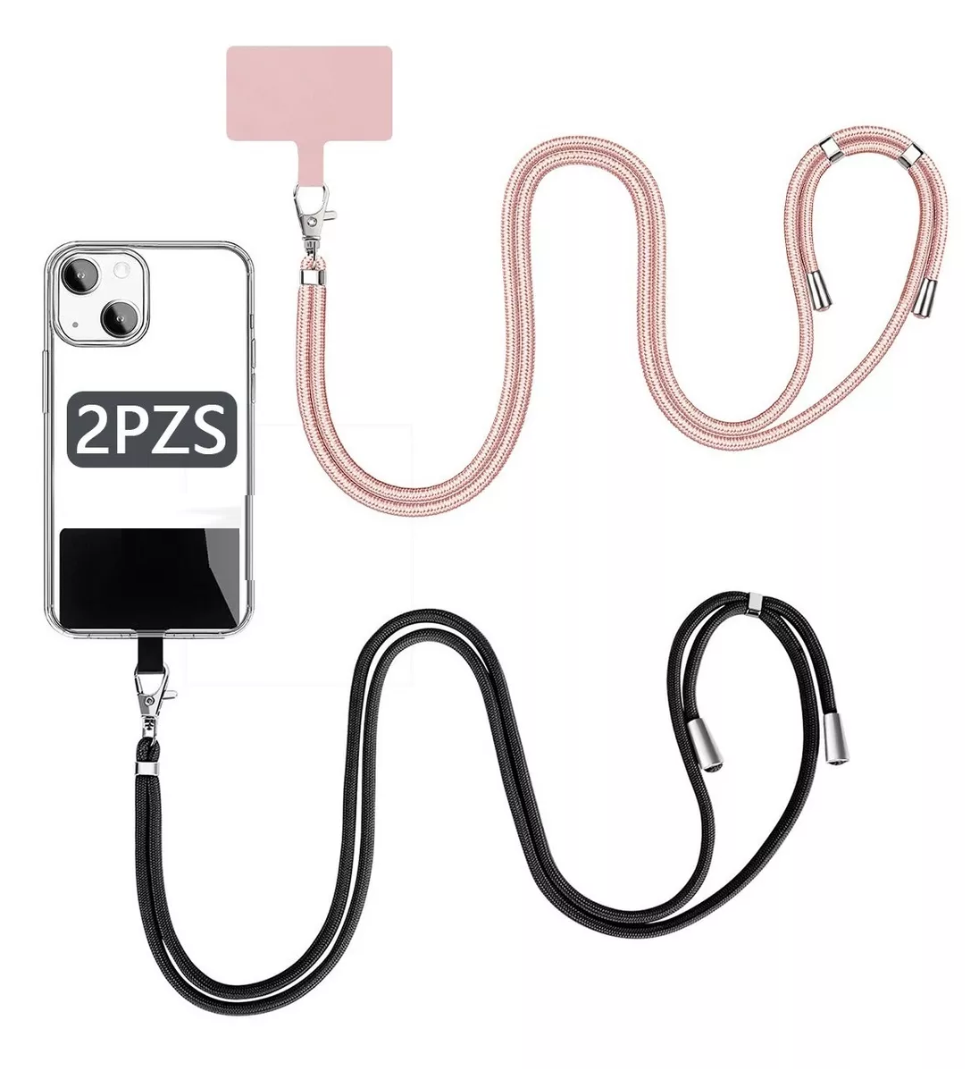 Foto 5 pulgar | Correa Para Celular Cuerpo Cruzado Ajustable 2 Pzs, Negro + Rosa