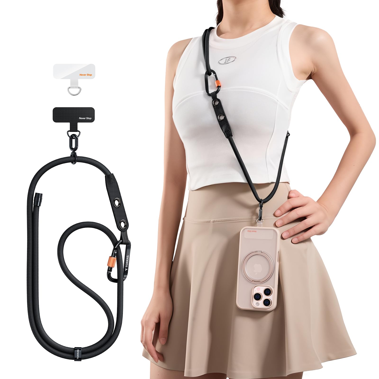 Cordón Para Teléfono Torras Con Trabillas Para Colgar Y Correa Antirrobo, Color Negro - Venta Internacional. $814