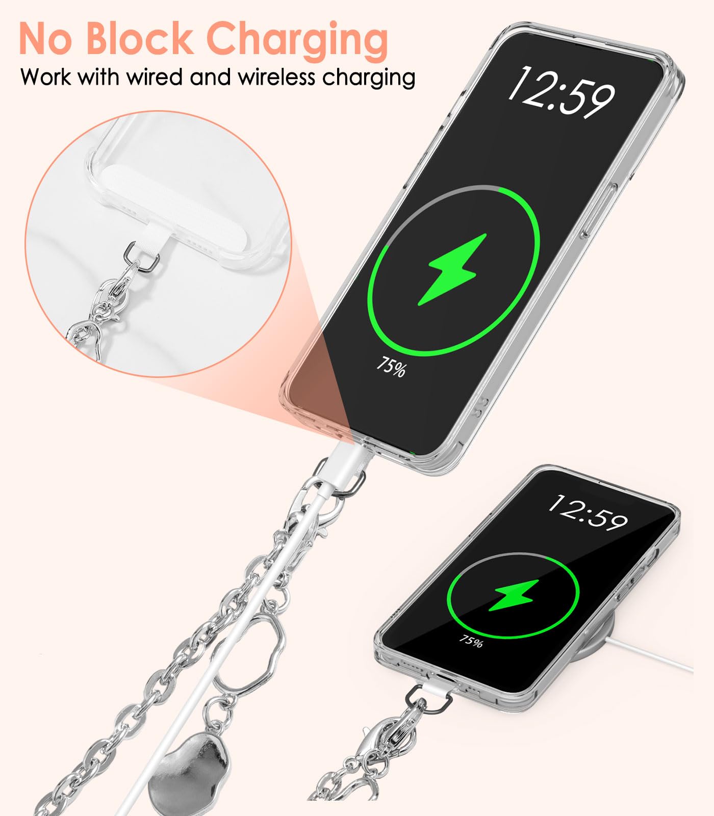 Foto 7 pulgar | Llavero Universal Moko Con Cadena De Teléfono Para Iphone Silv - Venta Internacional.