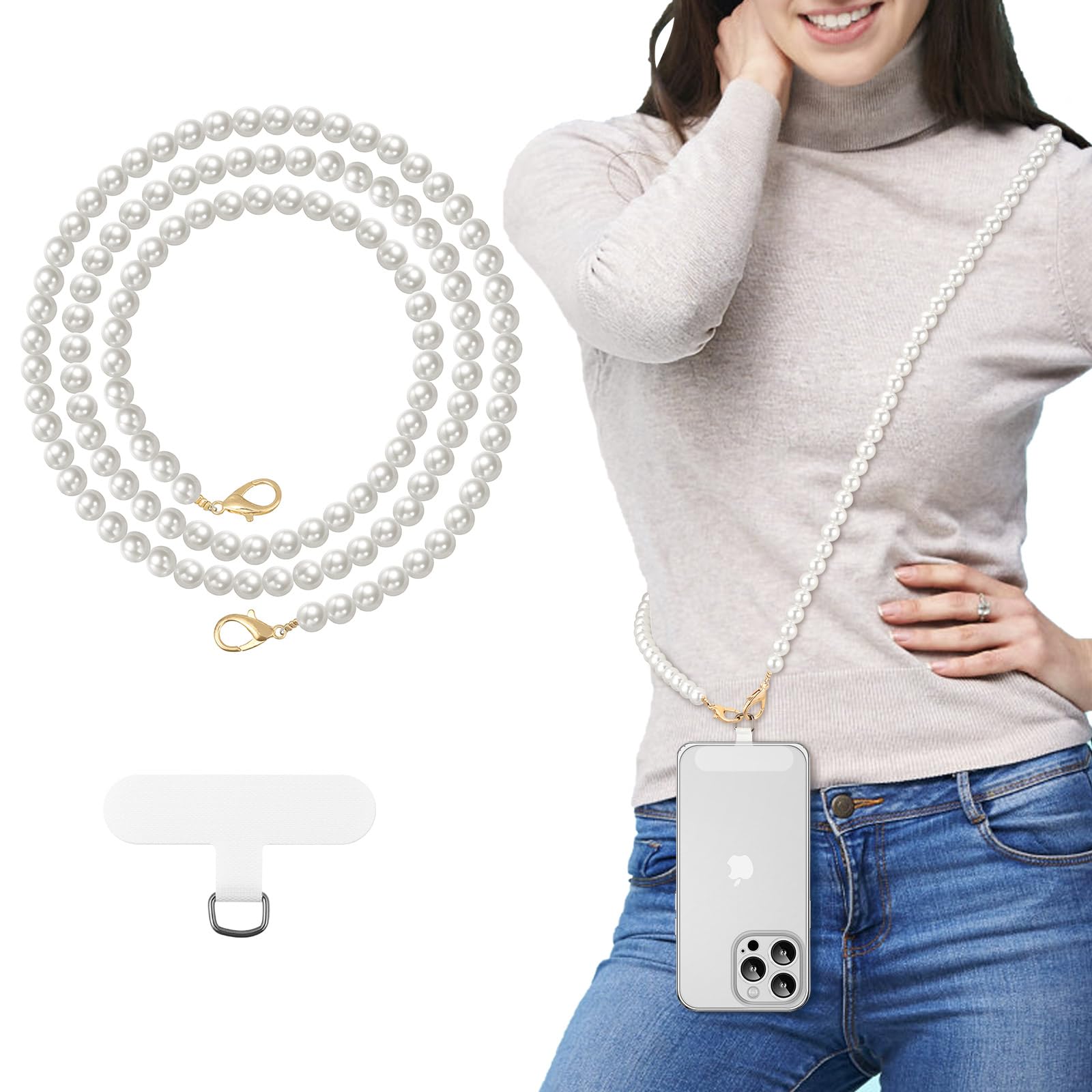 Foto 1 | Lanyard Moko Universal Pearl Beaded White Para Iphone - Venta Internacional.