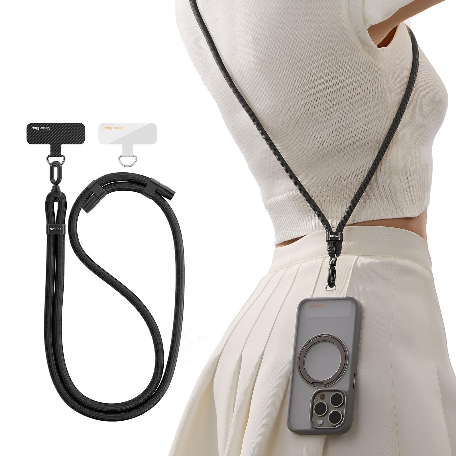 Foto 1 | Cordón De Teléfono Tipo Bandolera Torras Con 2 Lengüetas Para Teléfono, Color Negro - Venta Internacional.