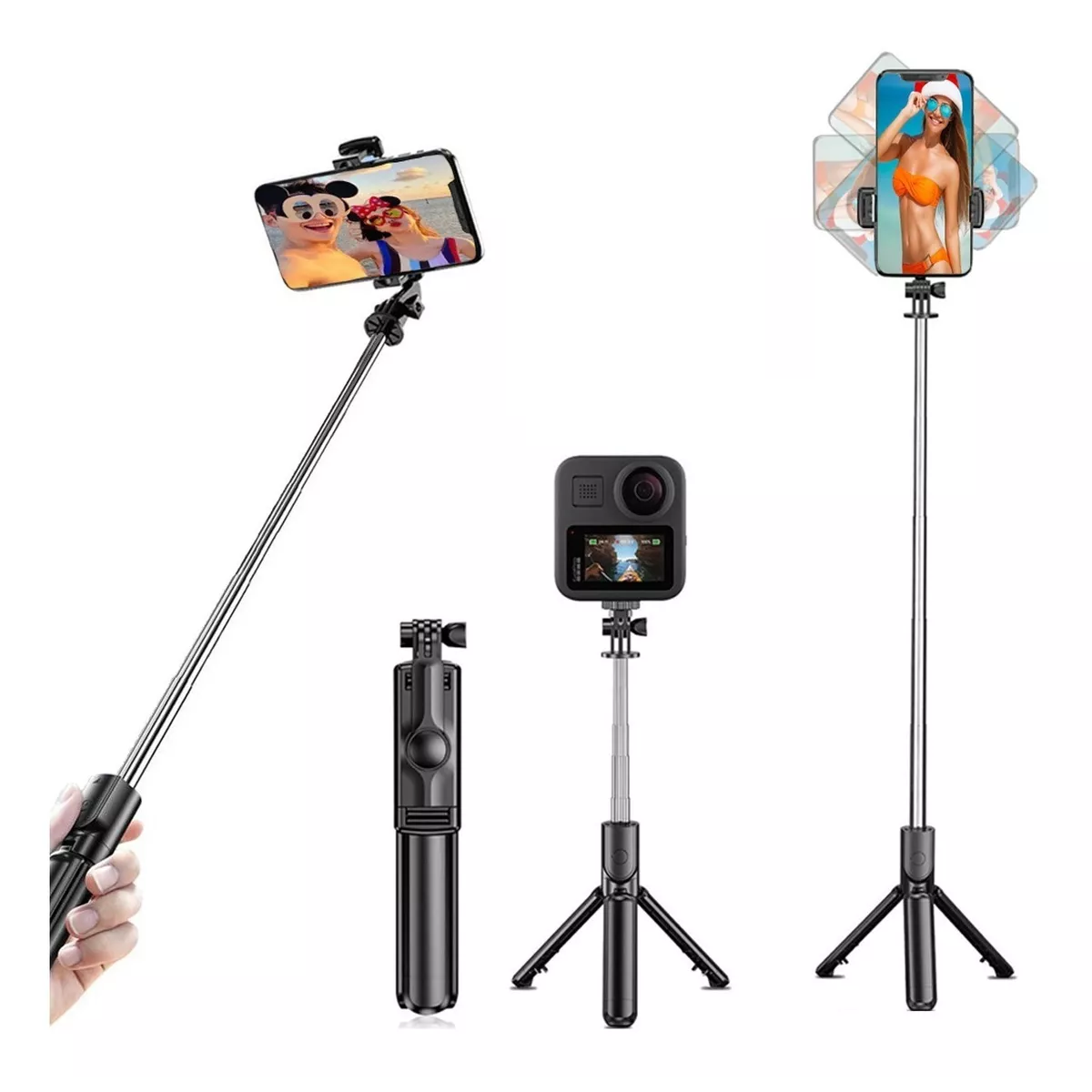 Foto 3 pulgar | Trípode Selfie Stick Bluetooth Control Remoto Eo Safe Imports Esi-6783 color Negro