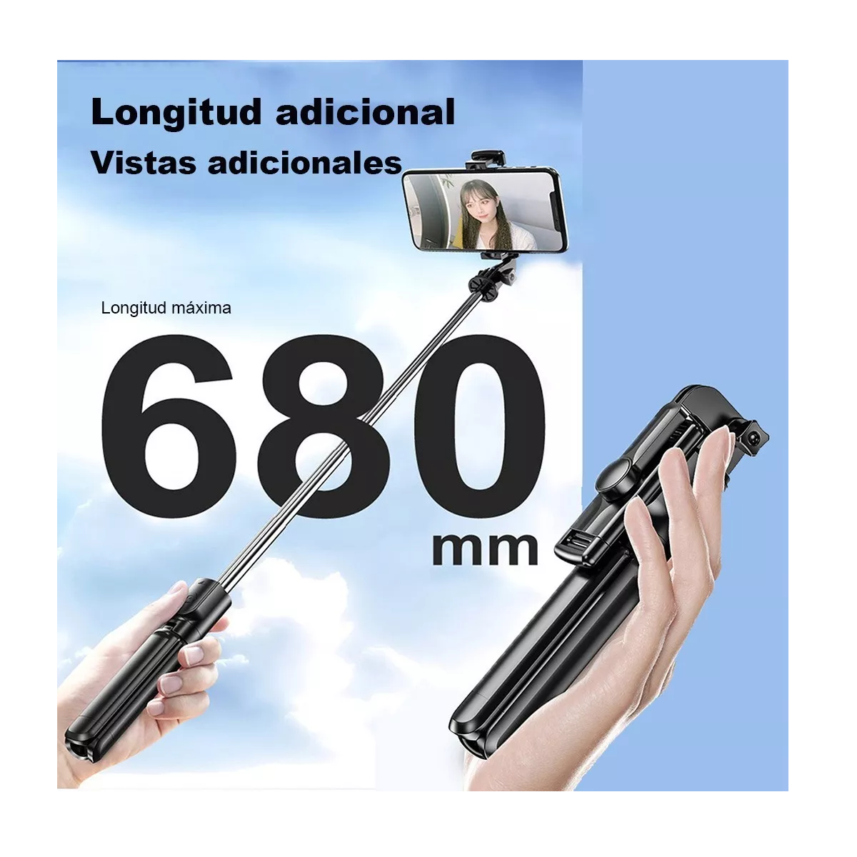 Foto 4 pulgar | Trípode Selfie Stick Bluetooth Control Remoto Eo Safe Imports Esi-6783 color Negro