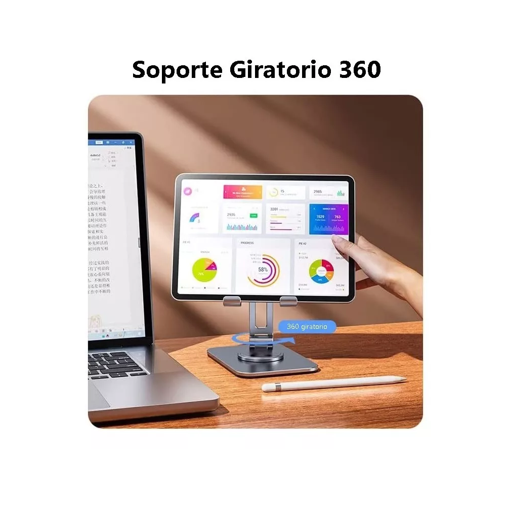Foto 4 pulgar | Soporte Base Para Tableta Y Celulares con Rotación 360 de Aluminio Negro