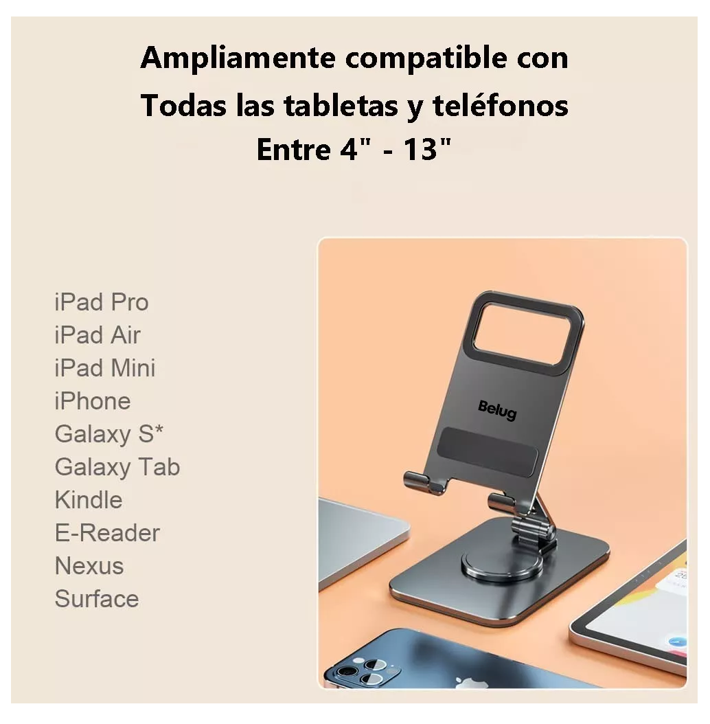 Foto 6 pulgar | Soporte Base Para Tableta Y Celulares con Rotación 360 de Aluminio Negro