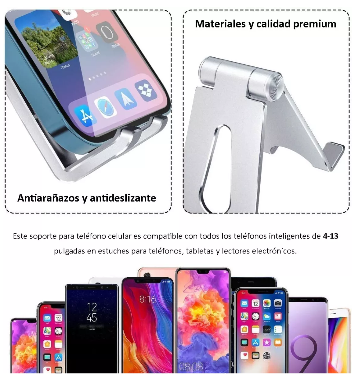 Foto 5 pulgar | Soporte Base Para Tableta Y Celulares De Escritorio Aluminio Plata