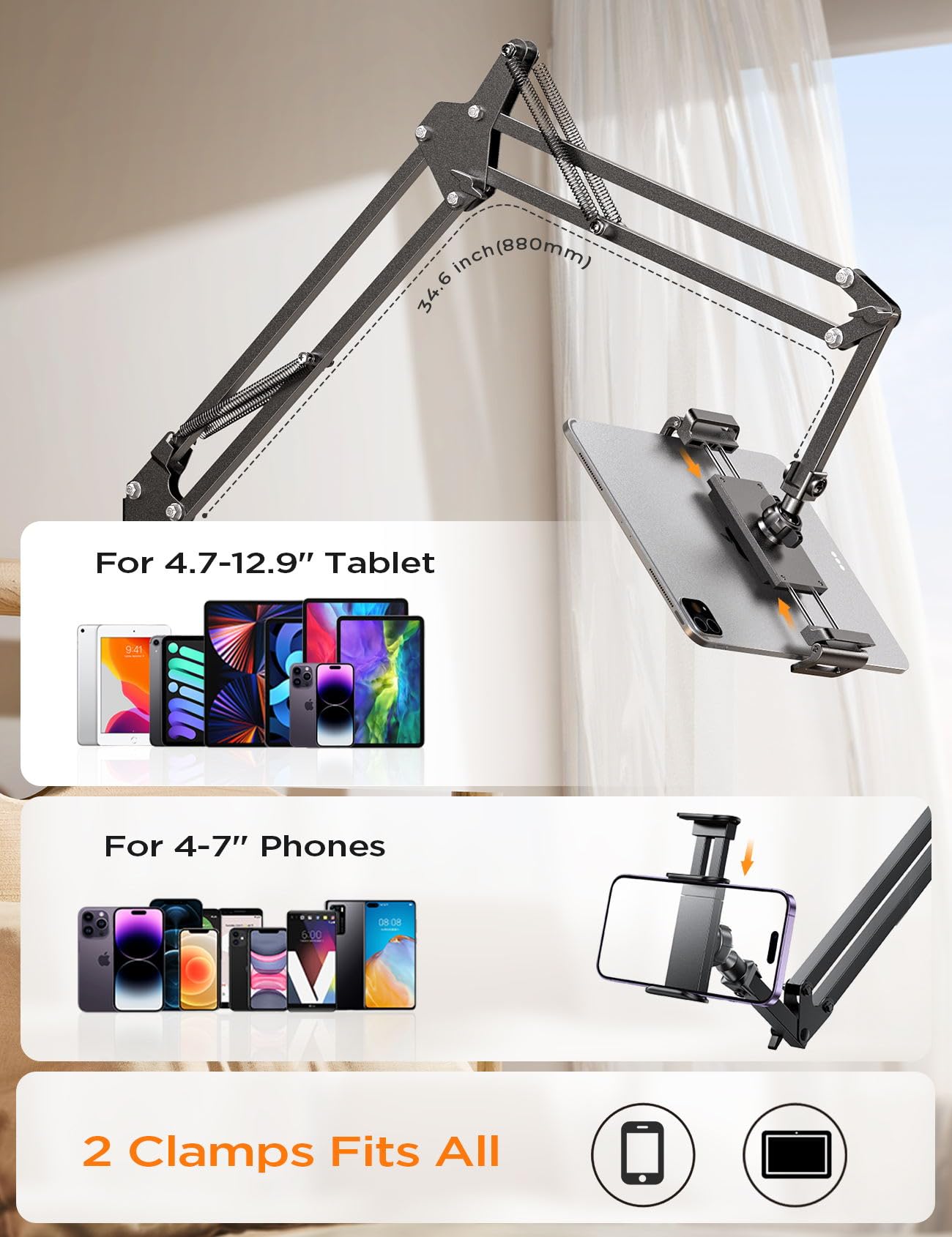 Foto 3 pulgar | Soporte Para Tableta Y Teléfono Lisen Para Escritorio Con 2 Abrazaderas - Venta Internacional.