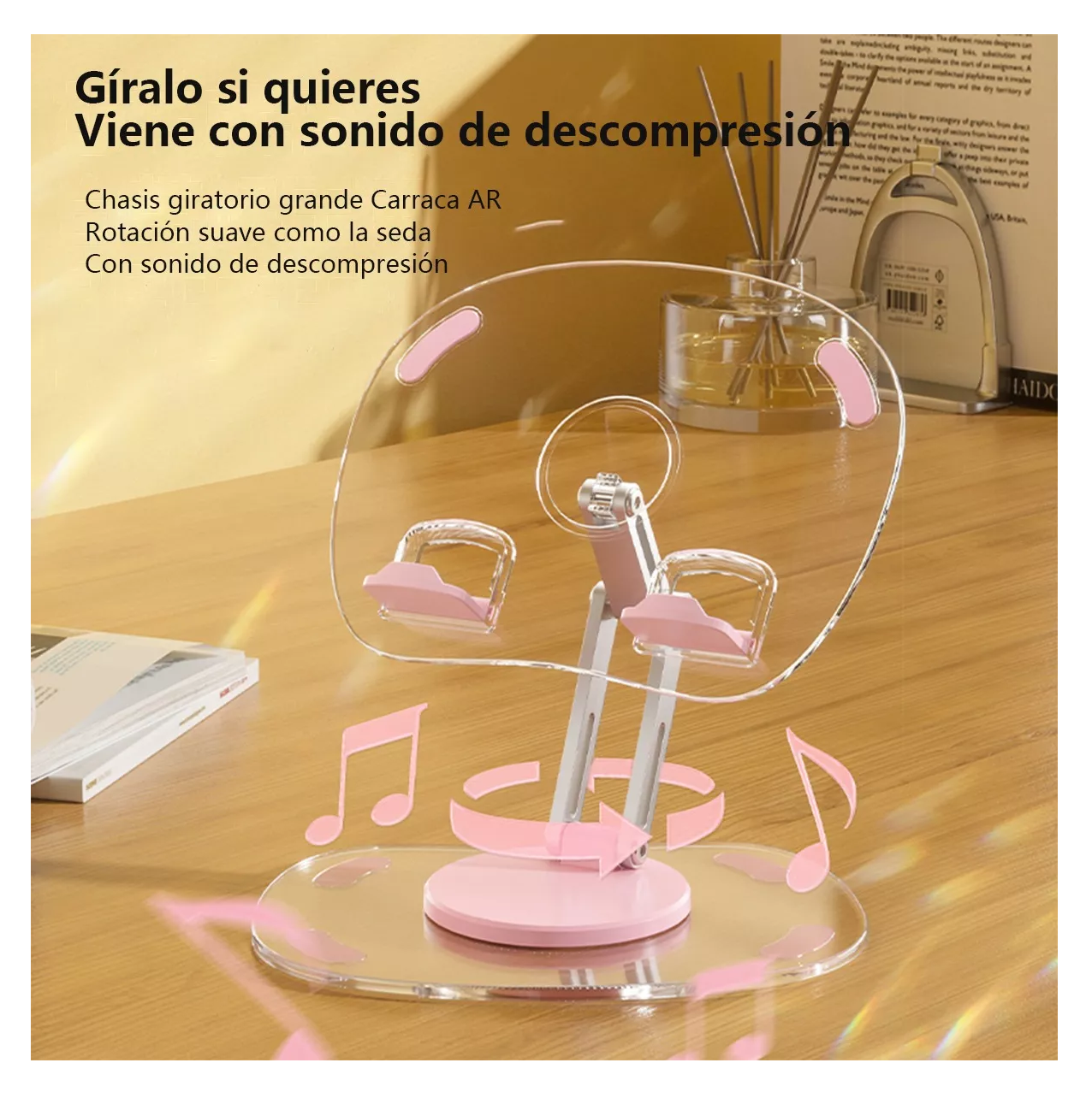 Foto 5 pulgar | Soporte 360 Ajustable Plegable Para Tableta/télefono Rosa Transparente
