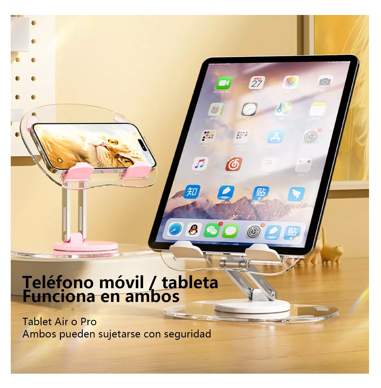Foto 6 pulgar | Soporte 360 Ajustable Plegable Para Tableta/télefono Rosa Transparente