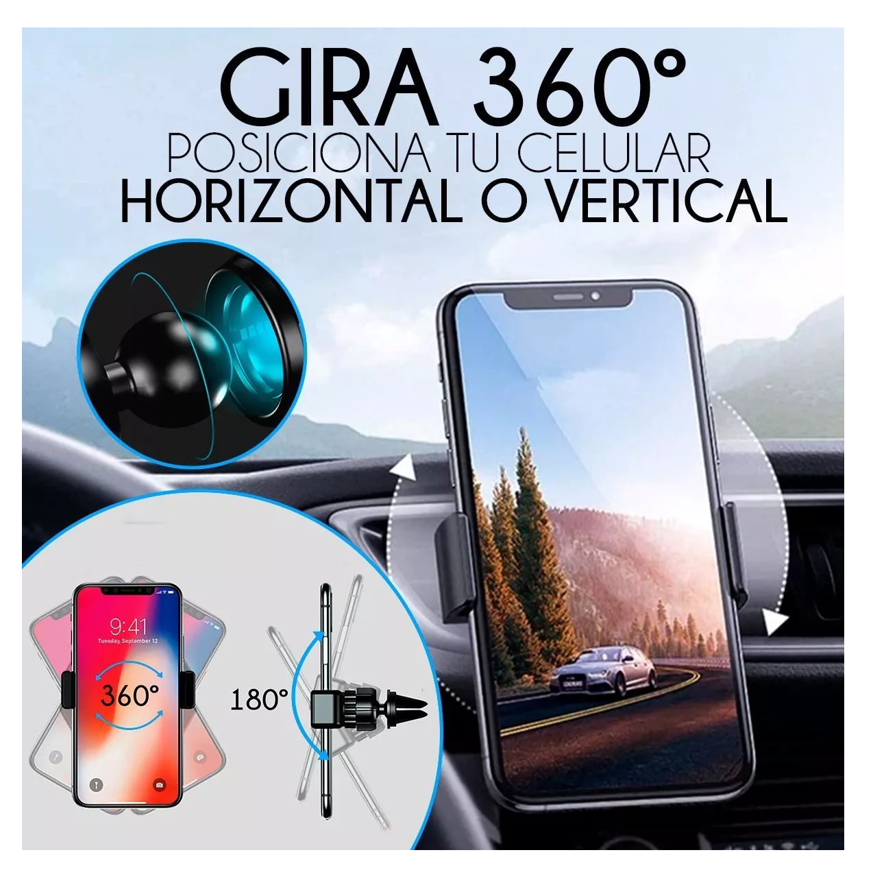 Foto 3 | Soporte Holder Para Celular Auto Rejilla Aire Acondicionado Negro