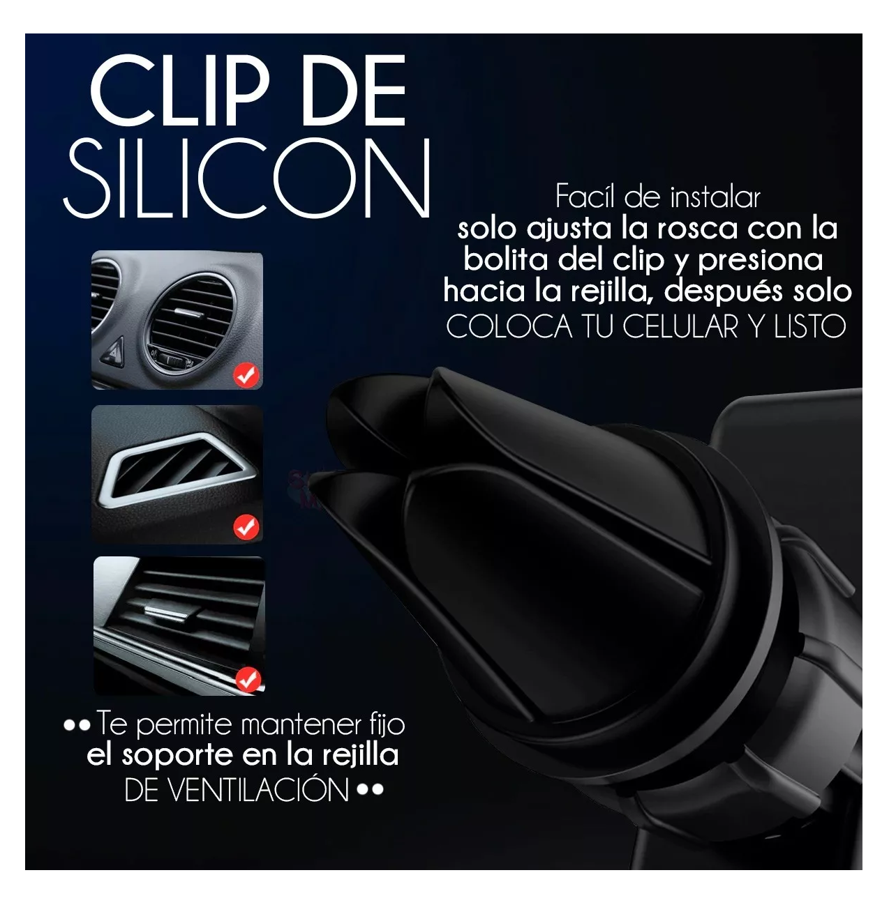Foto 4 | Soporte Holder Para Celular Auto Rejilla Aire Acondicionado Negro