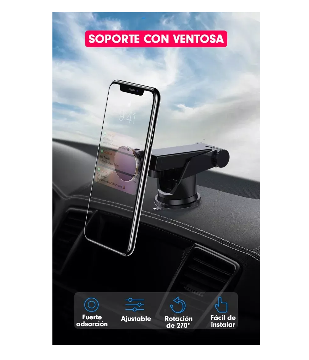 Foto 6 pulgar | Soporte Base Para Celular Auto Tablero Ventosa Magnetico Iman 360 Negro