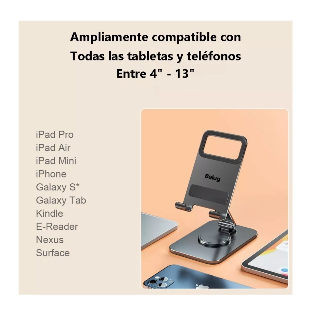 Foto 6 pulgar | Soporte Base Para Tableta Y Celulares Rotación 360 Aluminio Negro Belug