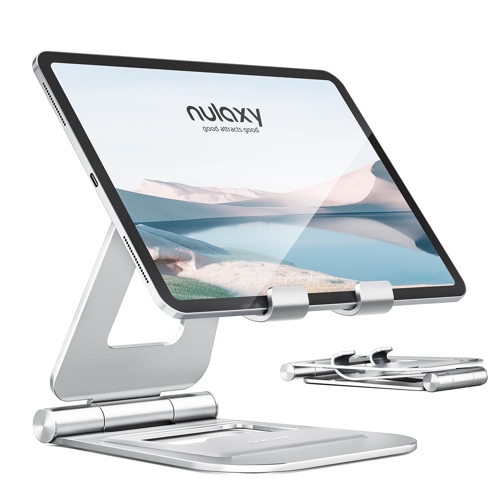Soporte Para Tableta Nulaxy, Doble Plegable, De Aluminio, Para Ipad, Plateado - Venta Internacional.