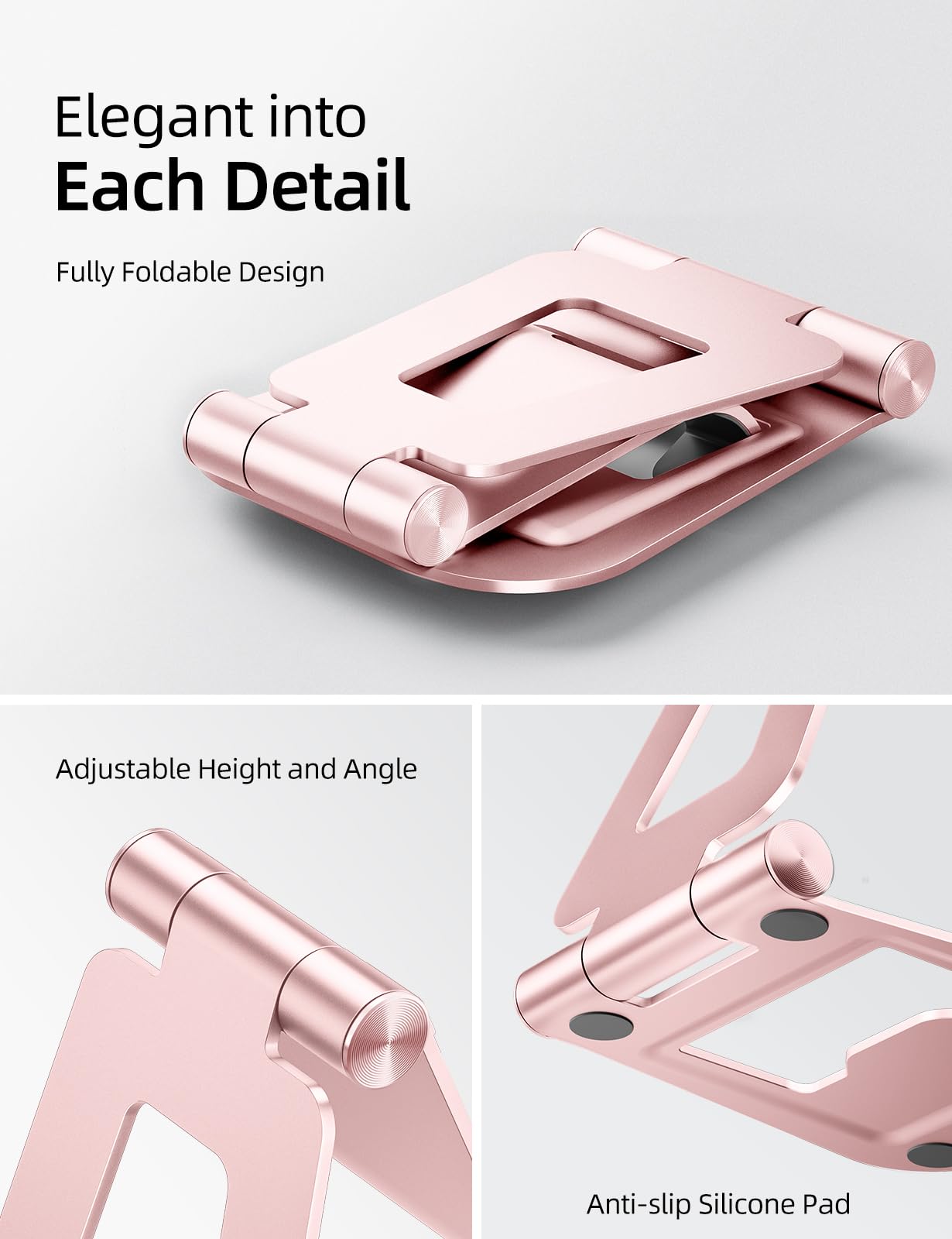 Foto 5 pulgar | Soporte para Tableta Nulaxy Doble Plegable de Aluminio Oro Rosa - Venta Internacional