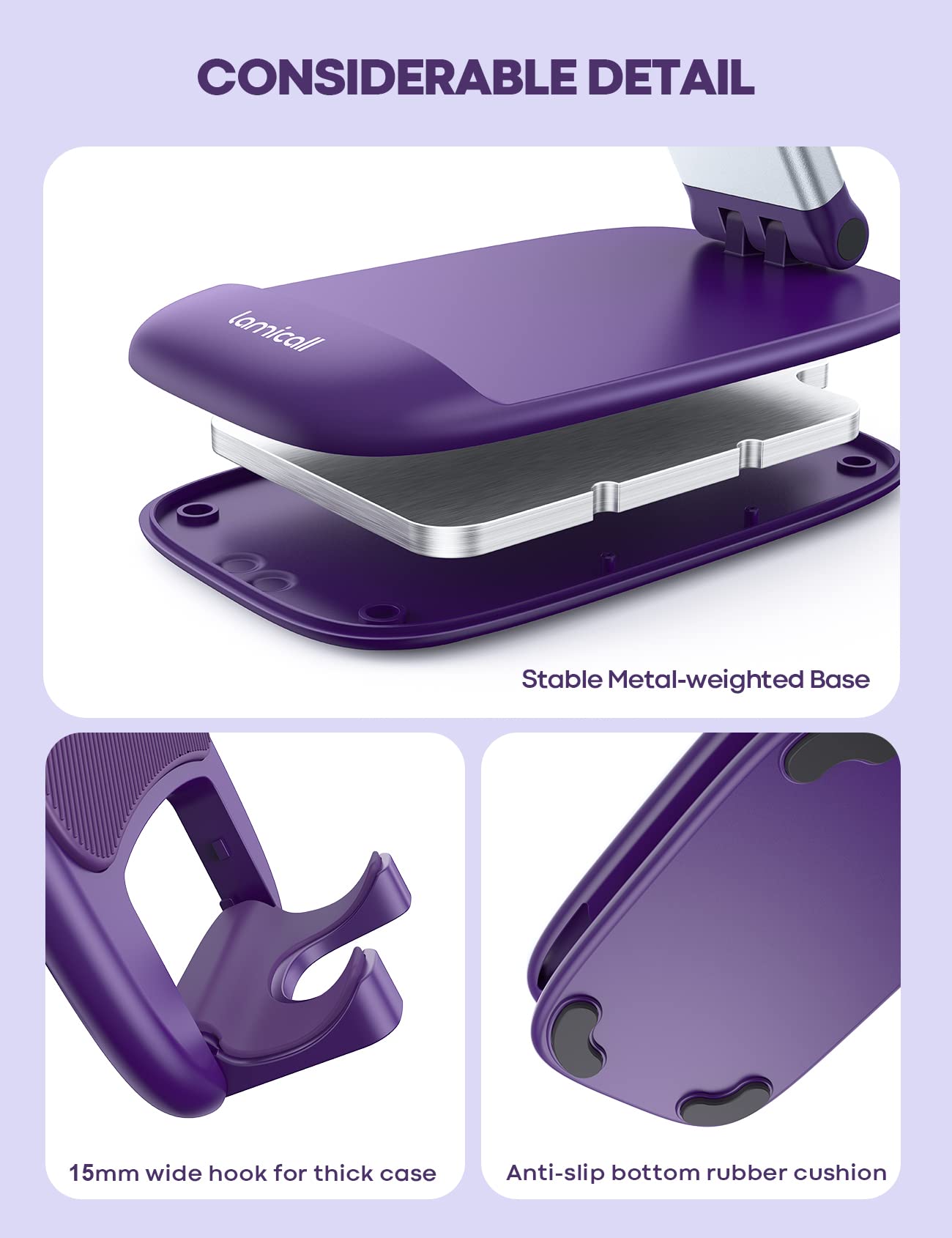 Foto 7 pulgar | Soporte De Teléfono Lamicall Morado Para Escritorio Compatible Con Iphone - Venta Internacional.