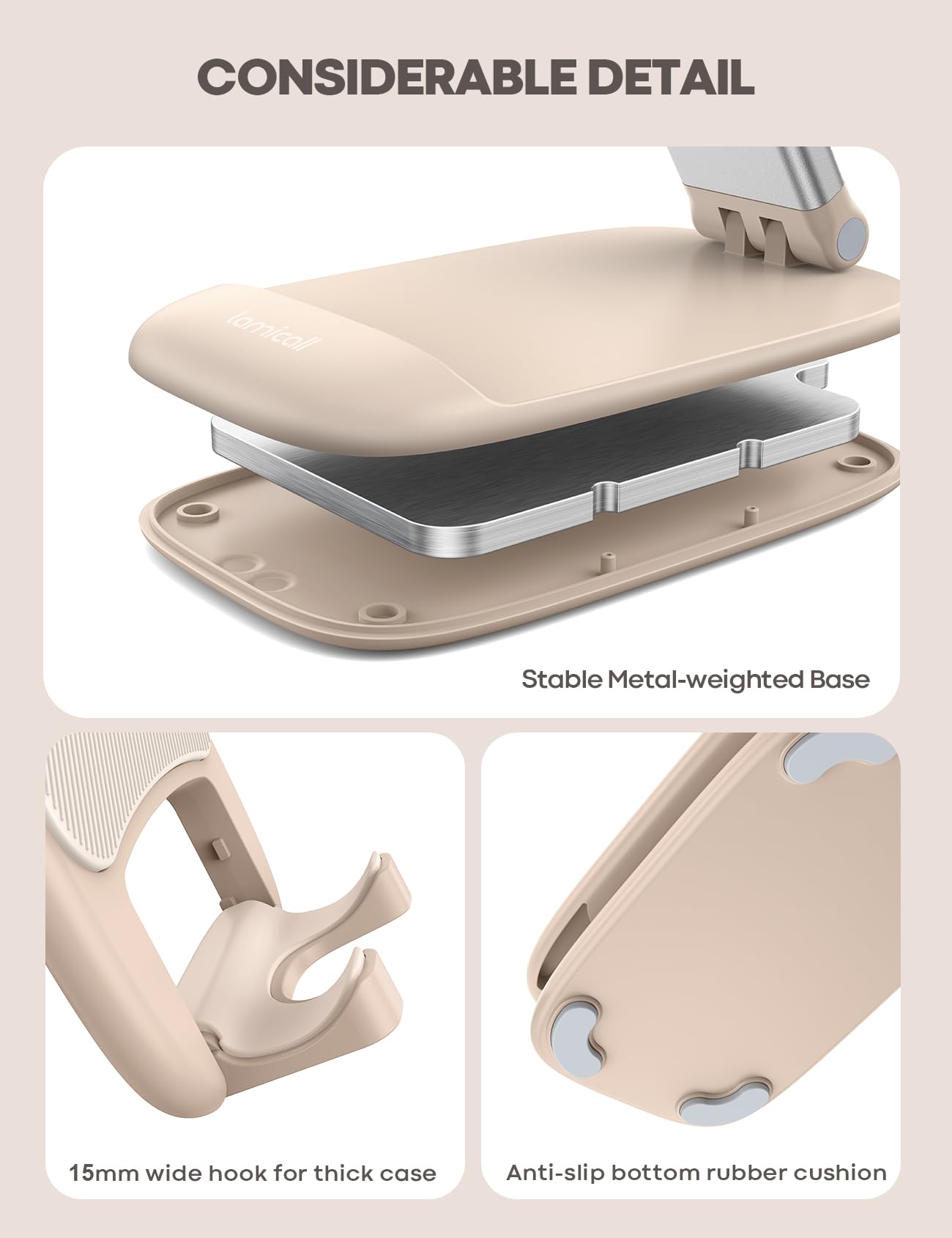 Foto 7 pulgar | Soporte Para Teléfono Lamicall Khaki Desk Accessories Para Iphone De 4 A 8 Pulgadas - Venta Internacional.