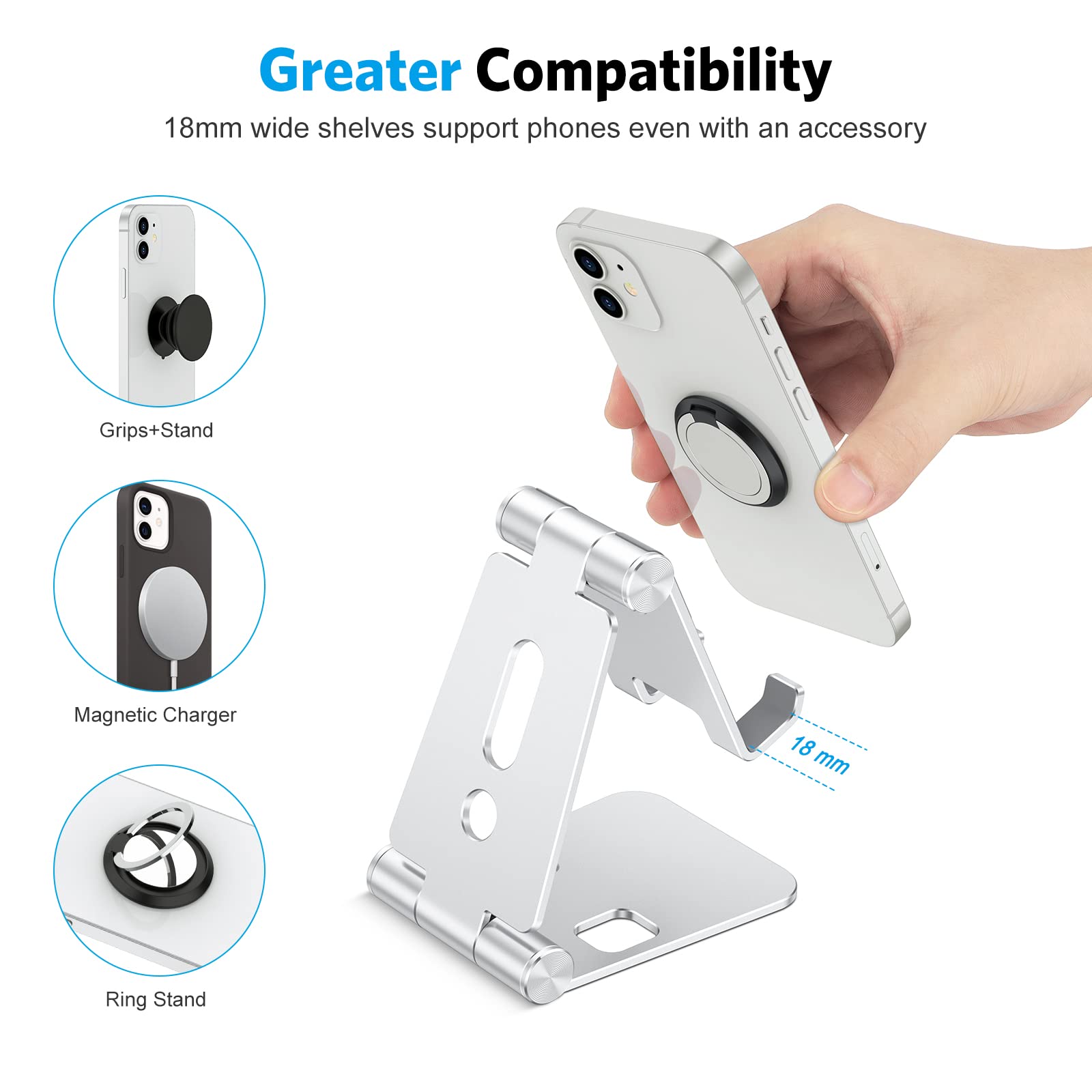 Foto 8 pulgar | Soporte Para Teléfono Celular Omoton C4 Plegable De Aluminio Plateado - Venta Internacional.