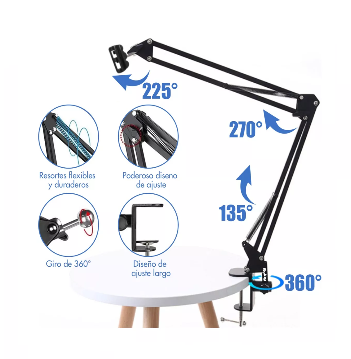 Foto 5 pulgar | Soporte Para Celular Ipad Tablet Ajustable Soporte Brazo, Belug Negro