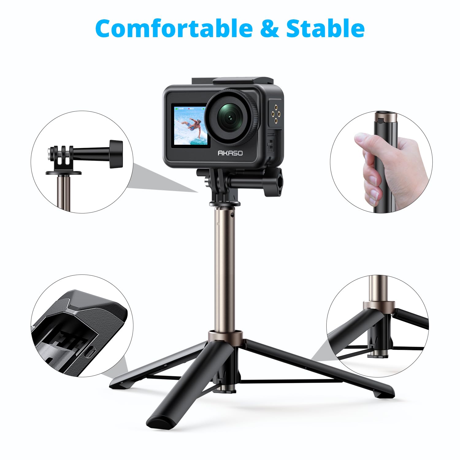Foto 4 pulgar | Soporte De Trípode Selfie Stick Akaso De 60 Cm Para Cámaras De Acción - Venta Internacional.