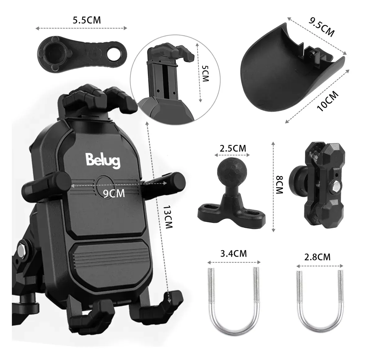 Foto 4 pulgar | Soporte Porta Celular Antirrobo Para Motocicleta Amortiguador, Belug Negro