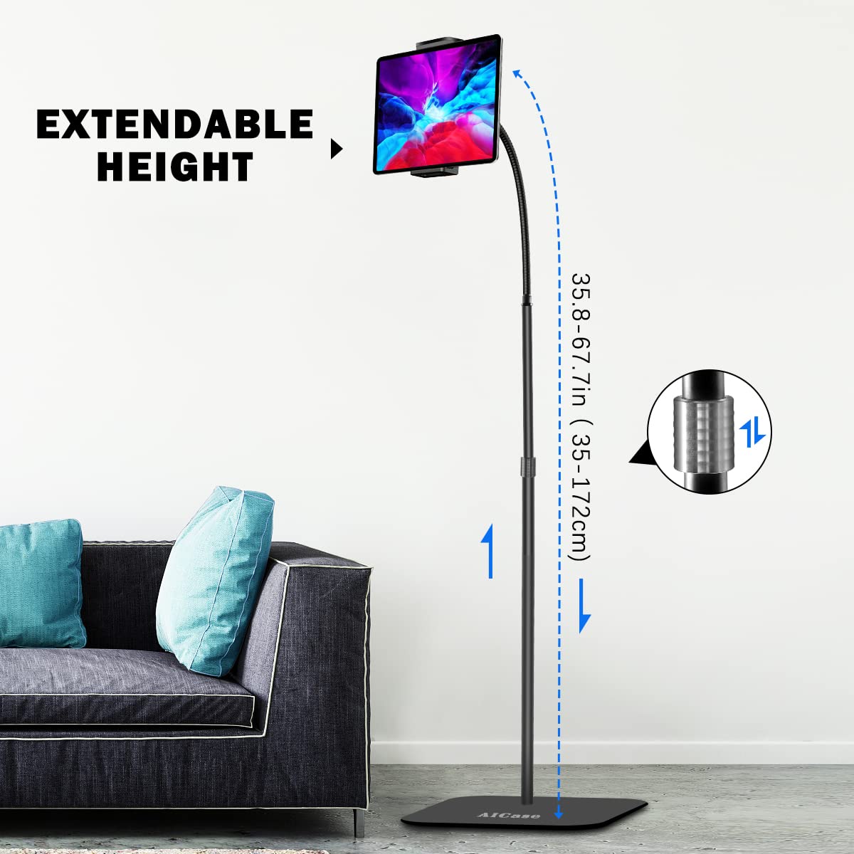 Foto 3 pulgar | Soporte De Suelo Aicase De Aluminio Con Altura Ajustable Para Ipad - Venta Internacional.