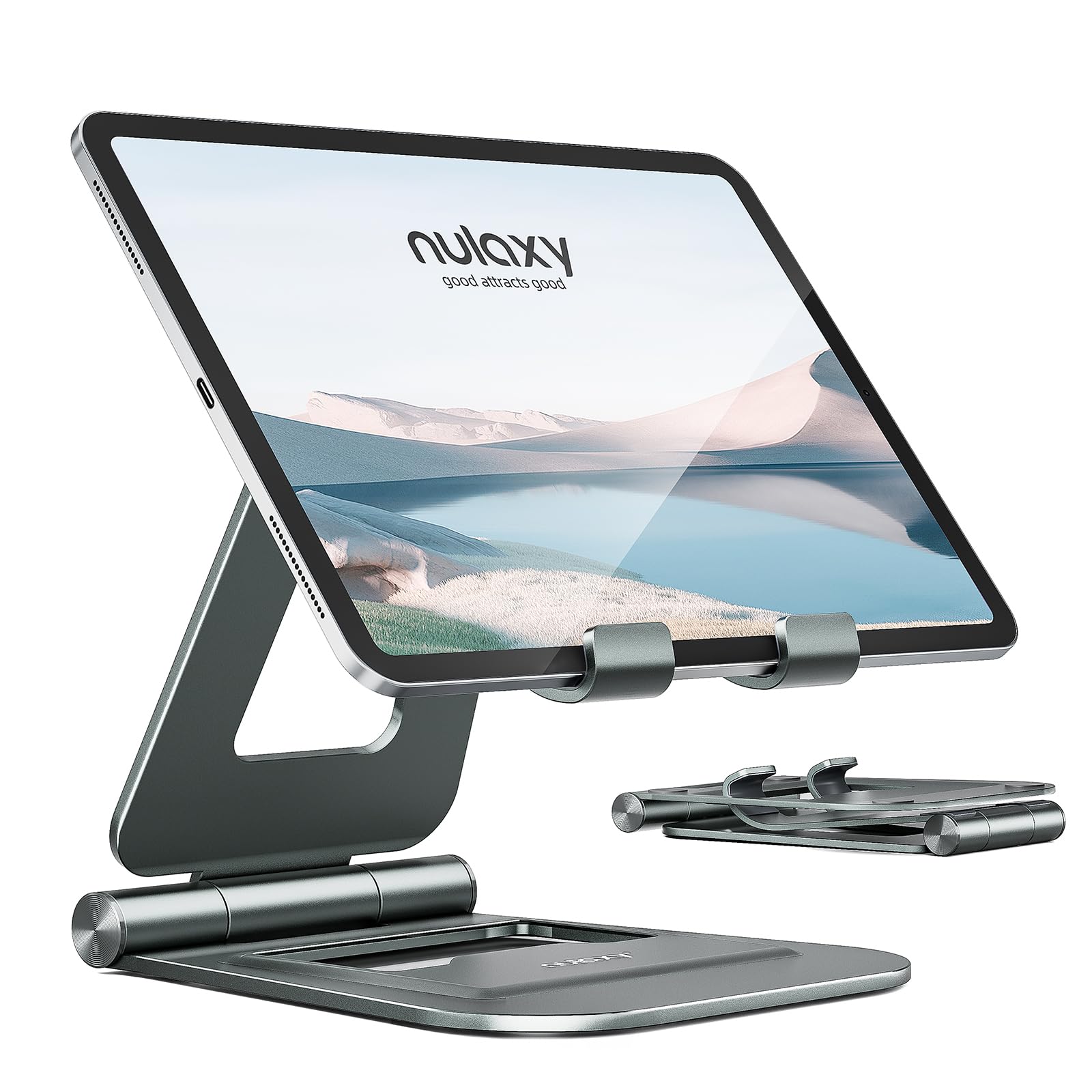 Soporte Para Tableta Nulaxy  Doble Plegable  De Aluminio  Para Ipad  Gris - Venta Internacional.