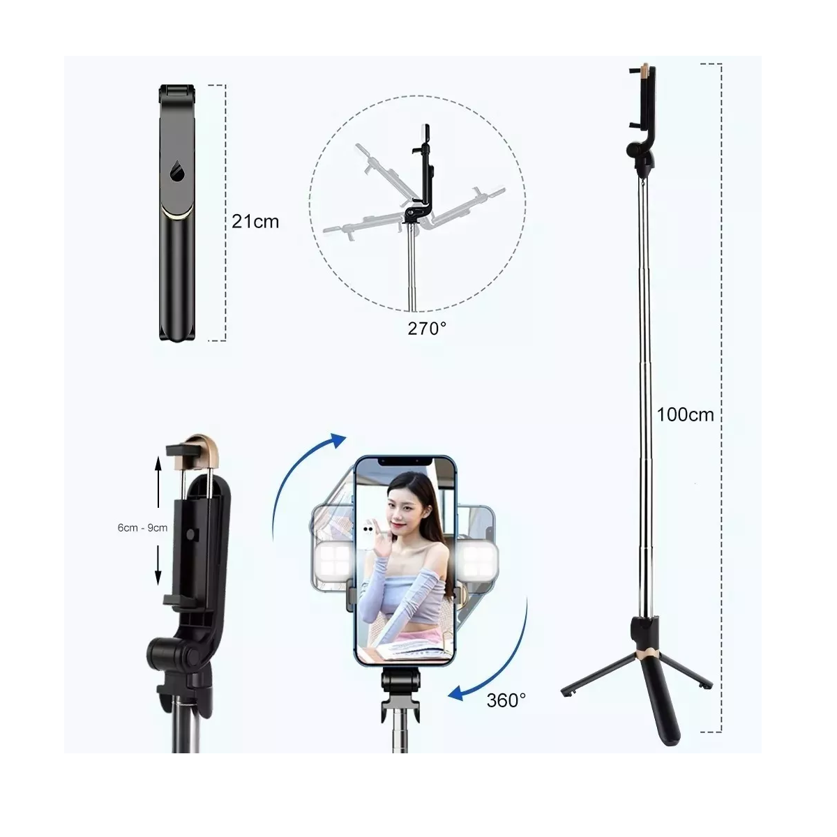 Foto 4 pulgar | Trípode Celular Selfies Stick con Control Bluetooth 2 Luces Eo Safe Imports Esi-8906 Multicolor