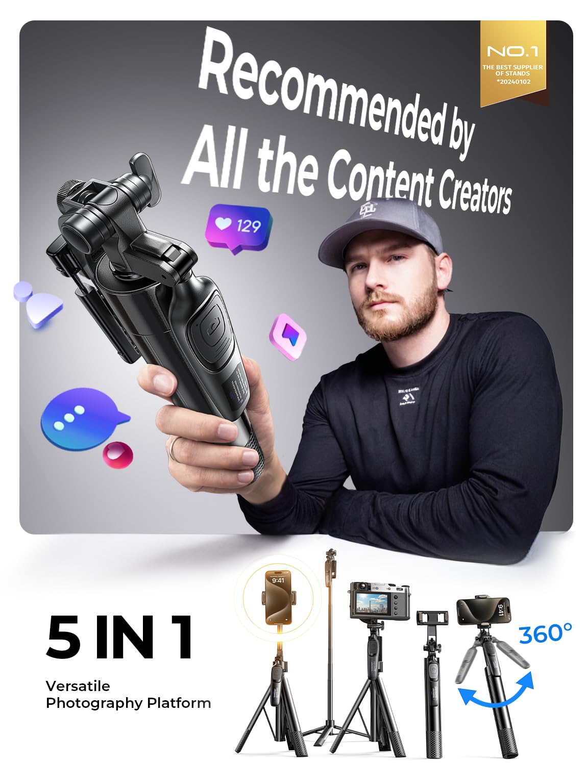 Foto 2 | Trípode Para Teléfono Celular Lisen Con Control Remoto Para Iphone Y Android - Venta Internacional.