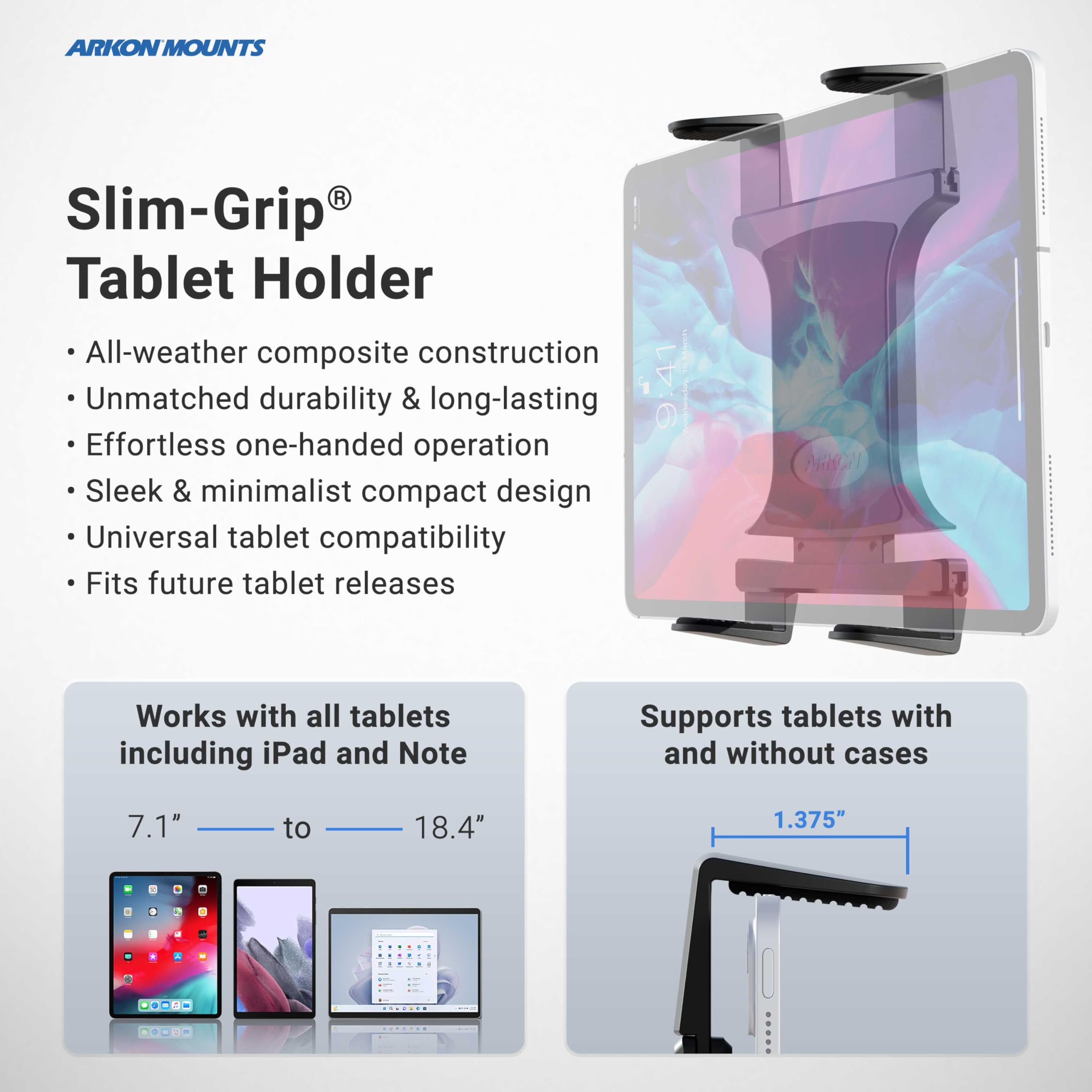 Foto 5 | Soporte Para Tableta Arkon Clamp Secure Grip, Rotación De 360° - Venta Internacional.