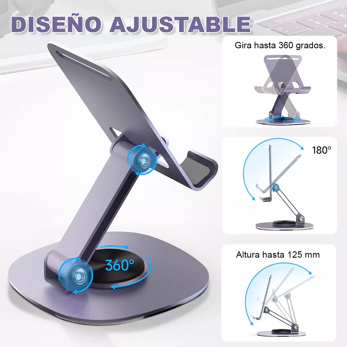 Foto 3 | Soporte Base Para Celular Tablet Plegable Giratorio Metalico