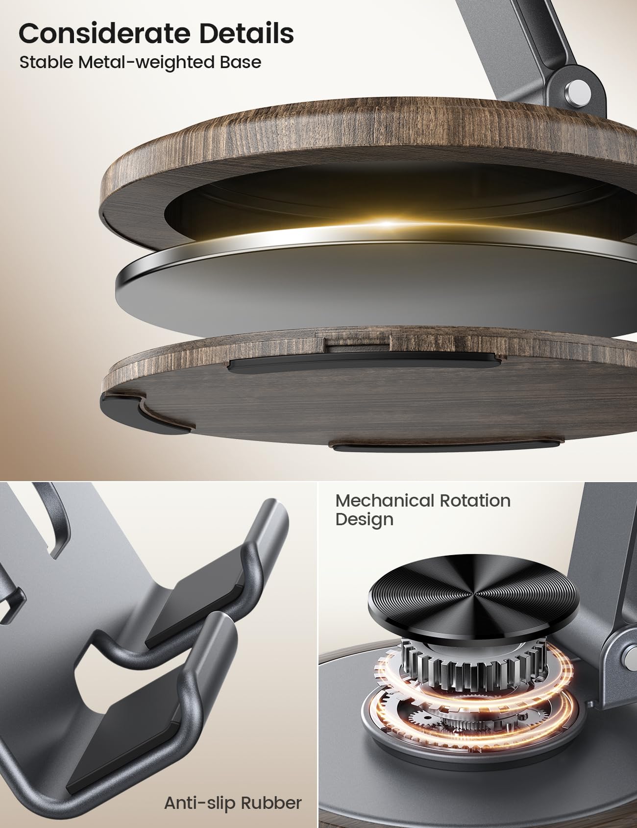 Foto 5 | Soporte Para Teléfono Celular Lamicall Gris Simulado Madera Granulada - Venta Internacional.