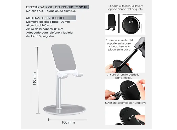 Foto 4 pulgar | Soporte Xtellar Escritorio Tablet Porta Celular Base Aluminio Lujo