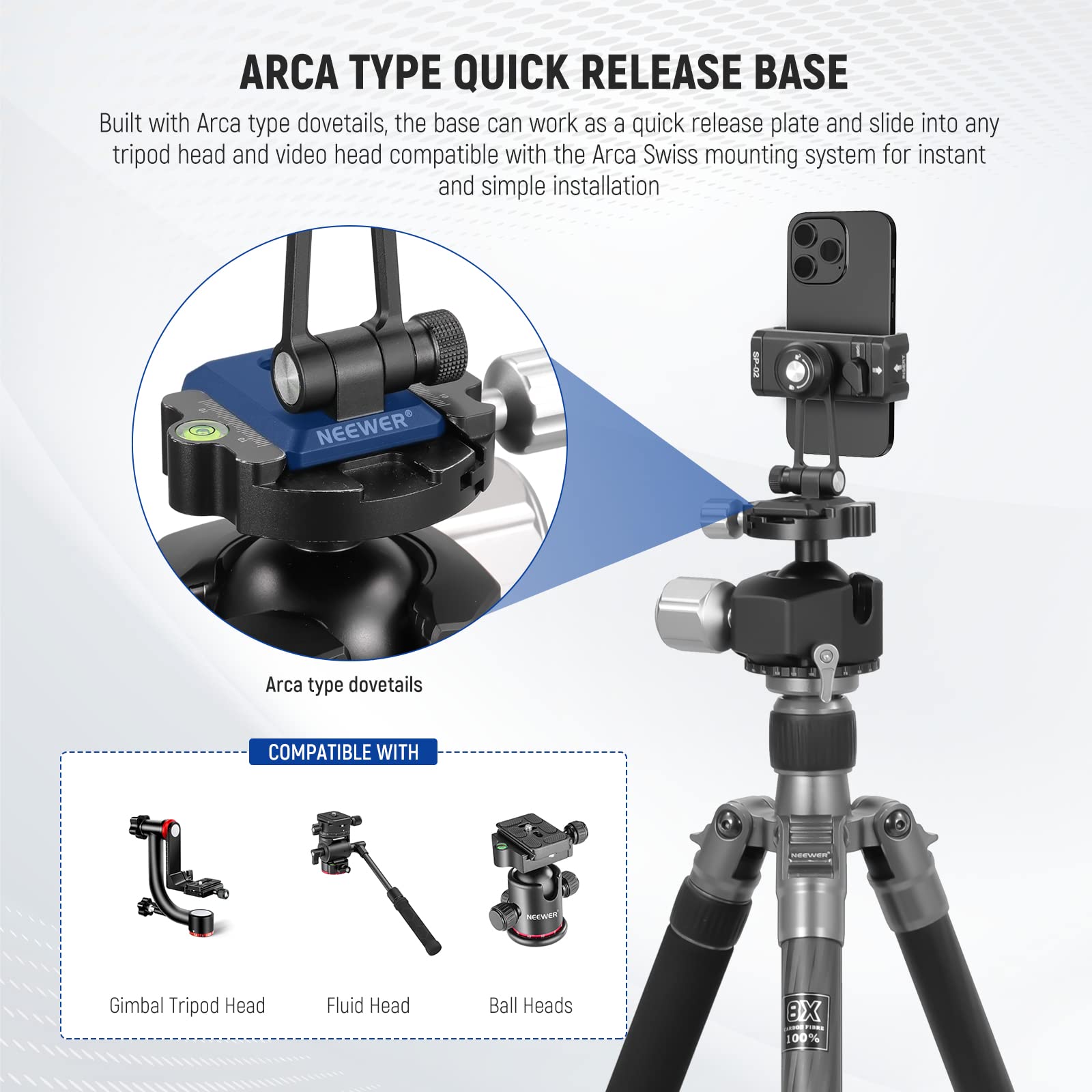 Foto 5 | Adaptador De Trípode Para Teléfono Neewer Metal Con Base Arca Qr - Venta Internacional.