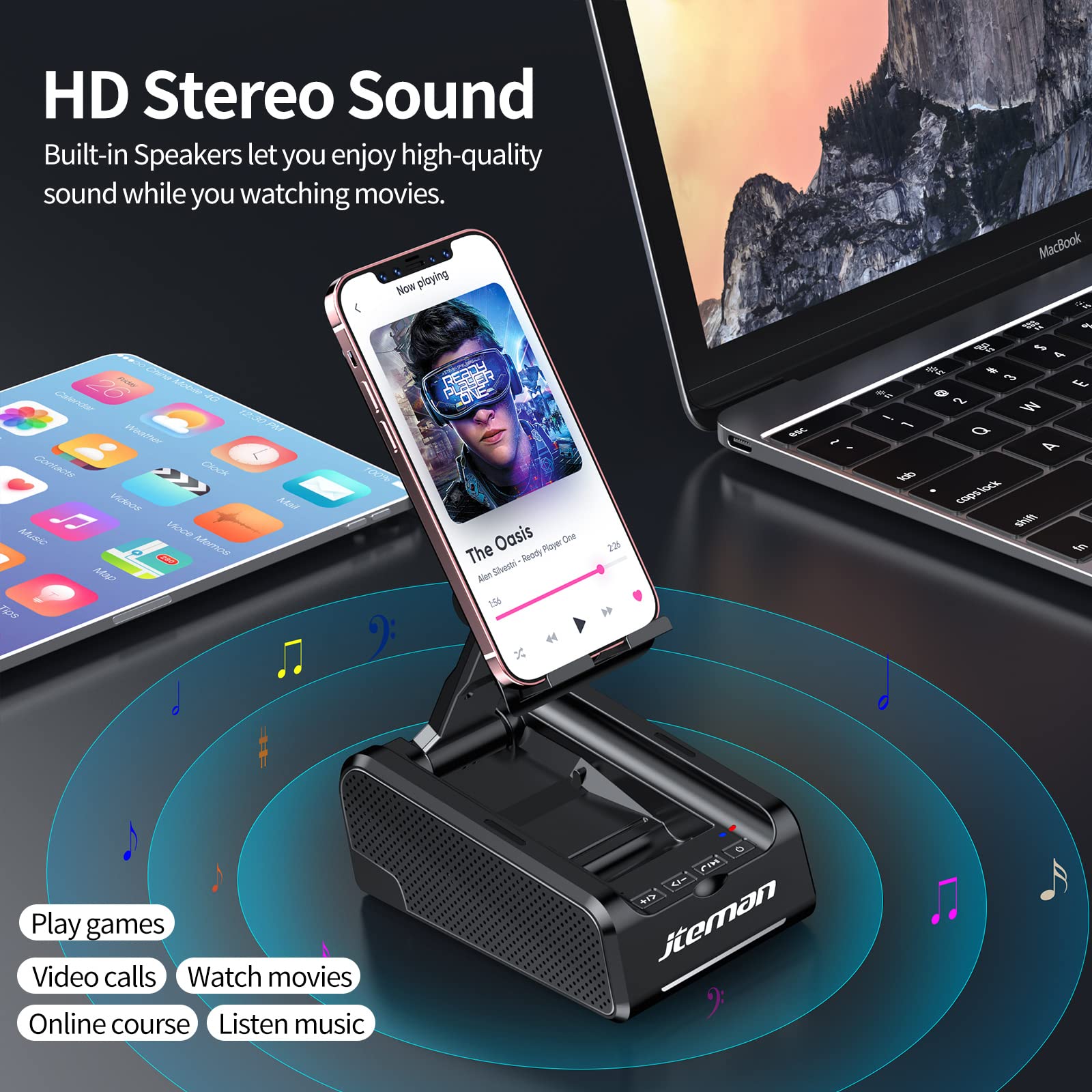 Foto 5 pulgar | Altavoz Bluetooth Inalámbrico Con Soporte Para Teléfono Jteman - Venta Internacional.