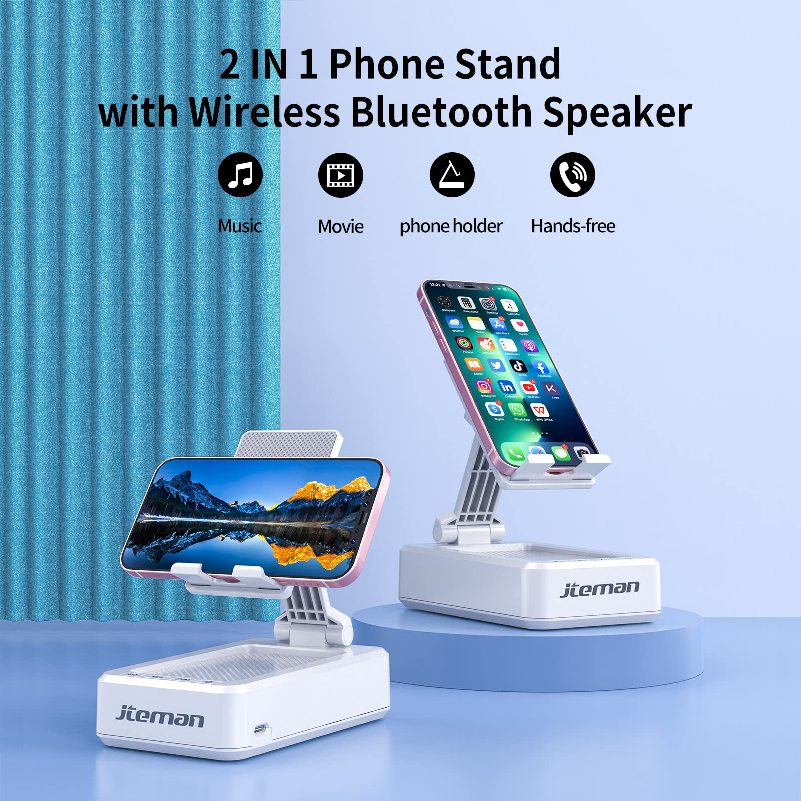 Foto 3 pulgar | Soporte Para Teléfono Con Altavoz Bluetooth Jteman Portátil Blanco - Venta Internacional.