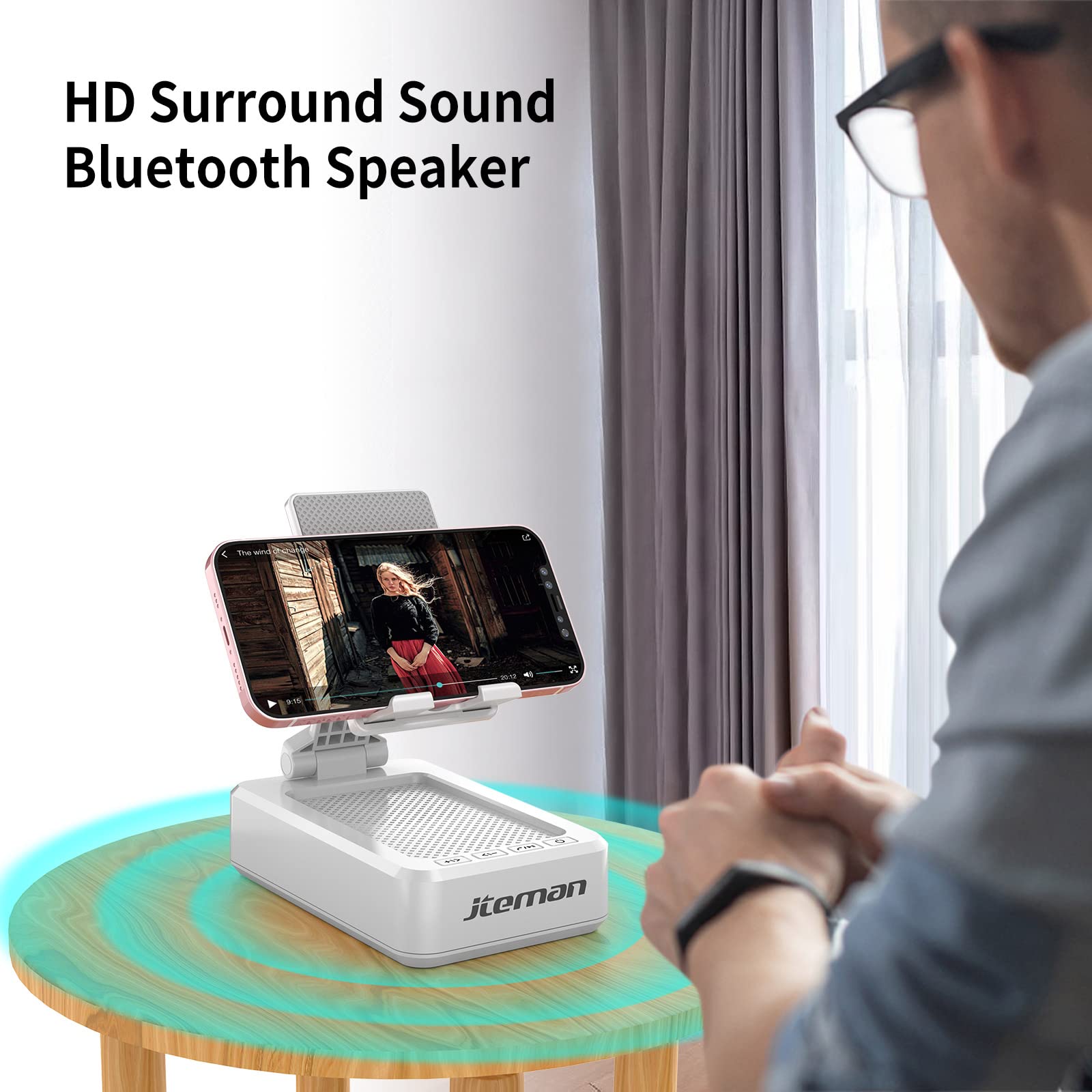 Foto 3 | Soporte Para Teléfono Con Altavoz Bluetooth Jteman Portátil Blanco - Venta Internacional.